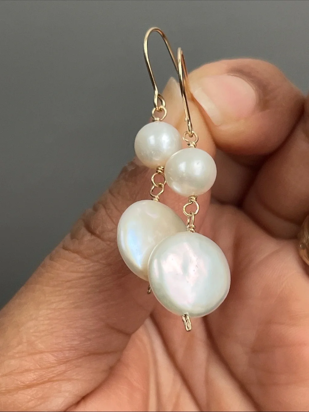 Gold Pearl Drop Earrings - White Freshwater Pearl Dangles